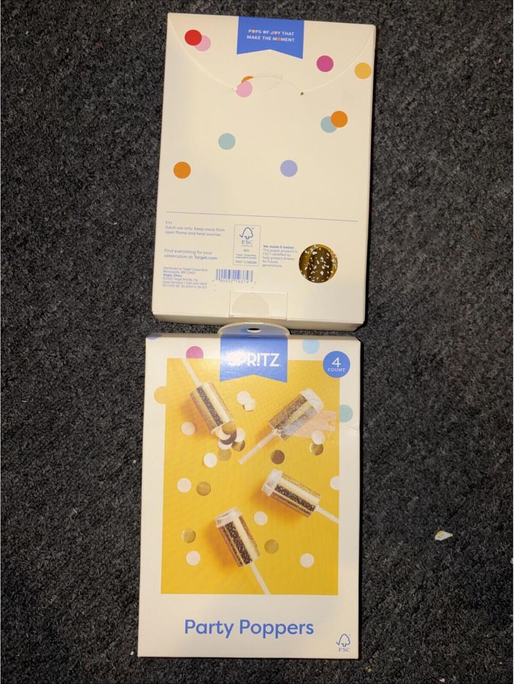 2 Spritz 2025 Confetti Party Poppers Each Pack Has 4 Party Favors Gold Foil NEW